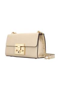 Bolso de Hombro de Cuero con Patrón Saffiano Beige, Bolso Bandolera con Cadena, Bolso de Mano con Solapa para Mujer - Product Image 4