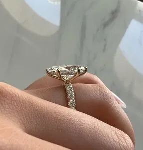 Marquise Cut Moissanite <b>Ring</b> <b>925</b> Sterling <b>Silver</b> Engagement <b>Ring</b> Pave Band Luxury Bridal Jewelry - Product Image 2
