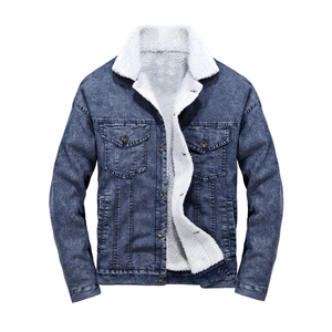 Veste en jean slim pour homme, taille européenne 2025, style streetwear, avec doublure en laine bleu clair et noir, manteau chaud d'hiver, matière épaisse - Product Image 1