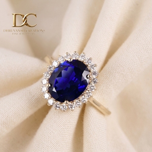 Anillo de Oro Sólido de 14 Quilates de Lujo con Diamante Cultivado en Laboratorio y Zafiro Azul Real, Joyería Fina para Mujer, Fabricante de Joyas de Boda - Product Image 5