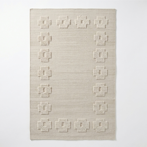 Alfombra DECORDEC Personalizada de Lana Beige Marfil, Texturizada, Antideslizante, Ecológica, Hecha a Mano, con Borde Floral Geométrico en Relieve - Product Image 1