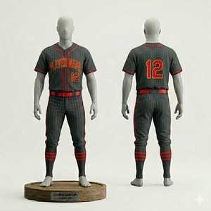 Custom <b>Baseball</b> Uniform Set Men's Striped Jersey Pants Red Accents Button Closure Breathable Polyester Team Wear - Product Image 1