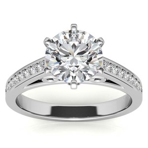 Cut Moissanite 7mm Prong Set <b>Ring</b> 925 Sterling <b>Silver</b> Rhodium Plated Luxury <b>Solitaire</b> Engagement Wedding Promise Bridal - Product Image 1
