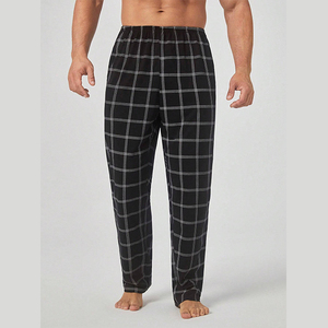 <b>Men's</b> Plaid <b>Flannel</b> <b>Pajama</b> Pants Elastic Waist Breathable Midweight Spandex Fabric Knitted Printed Casual Summer Wear - Product Image 1
