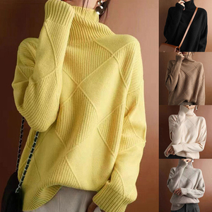 Pull en maille à col roulé pour femme, couleur unie, manches longues, décontracté, hiver, 100% acrylique, anti-boulochage, coupe classique - Product Image 2