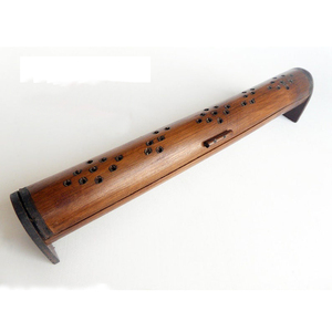 Handmade Wooden Incense Burner <b>Box</b> Rustic Bamboo Ash Catcher & <b>Storage</b> Carved Floral Design For Home Yoga & Spiritual Decoration - Product Image 1