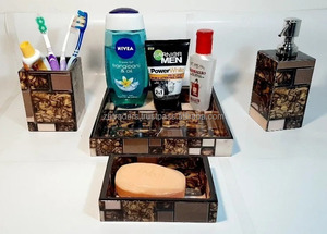 Elegant Floral Design MDF <b>Printed</b> Customized Portable <b>Bathroom</b> Set with Soap Dispenser & Tumbler Tray <b>for</b> Vanity Use - Product Image 6