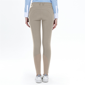 Pantalon d'équitation taille haute pour femme, couleur unie, coupe ajustée, fermeture boutonnée, beige - Product Image 3
