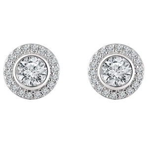 Pendientes de oro de 14K con diamante redondo (natural) y halo pavé en el centro, ideales para fiestas, bodas, uso diario y como regalo. - Product Image 3