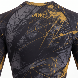 Haut de performance à manches longues pour homme, noir et or, imprimé par sublimation, séchage rapide, avec logo frontal, pour adulte - Product Image 4