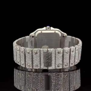 Reloj de Cuarzo con Esfera Cuadrada y Diamantes para Hombre, Completamente Adornado con Circonitas, Estilo Hip Hop, Lujoso, Correa de Acero Inoxidable con Números Romanos - Product Image 3