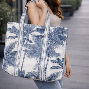 Handmade Vintage Large Tote Handbag Quilted <b>Patchwork</b> Indian Cotton Washable Grocery <b>Bag</b> Printed Design for Women's Daily Use - Product Image 1