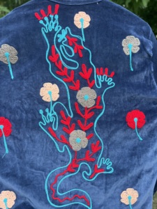 Veste en velours bleu marine pour femme, broderie florale colorée en velours, faite à la main, style ethnique bohème, doublure en coton, veste de boutique tendance - Product Image 6