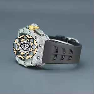 Reloj de Lujo para Hombre con Diamantes Moissanite VVS1, Caja Tonneau, Esfera Esqueletizada y Correa de Goma - Product Image 2