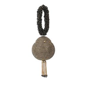 Pochette de soirée en cristal noir avec anse perlée et pompon doré – Sac à main de luxe pour la vente en gros et la fabrication OEM - Product Image 1