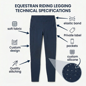 Leggings d'équitation taille haute pour femme avec poches pour téléphone, couleur unie, coupe ajustée, avec grip intégral sur le siège, bleu marine - Product Image 6