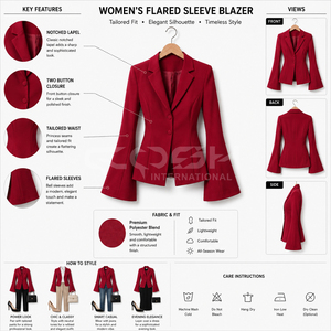 Blazer rouge pour femme Cosh International Greek Apparel avec manches évasées, broderie de sororité, style bureau - Product Image 5