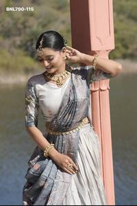 Ensemble Lehenga et Choli-Dupatta en Soie Manipuri de Haute Qualité avec Bordure Imprimée à Motifs Animaux et Jupe Évasée Can-Can – Exportateur Indien - Product Image 2