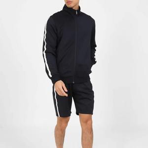 Men's Black Track Suit Set Solid Color Knitted Polyester Sporty Stand Collar Summer Wear Full Zip Design Custom <b>Windbreaker</b> men. - Product Image 1