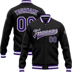 Chaqueta Varsity Personalizada de Béisbol Unisex Fifth Gear, Bordada en la Parte Delantera, Gruesa, Resistente al Viento, Transpirable, Retro, Invierno, Negra/Morada - Product Image 3