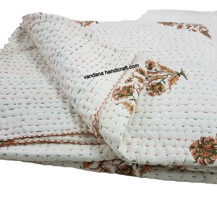 Conjuntos de cama 200tc com 100% algodão, conjuntos de roupas de cama com estampa de flor de mão kantha