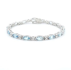 Natural Sky Blue Topaz Charm <b>Bracelet</b> in Sterling Silver White Gold Plated Luxury <b>Gemstone</b> Jewelry for Women Party - Product Image 1
