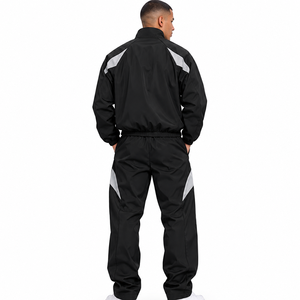 <b>Black</b> Track Suit Stand Collar <b>Zip</b> Jacket Loose Fit Track Pants Contrast Panel Sportswear Windbreaker Custom Wholesale <b>Hoodies</b> - Product Image 3