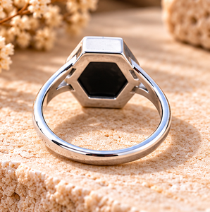 Black Onyx Hexagonal Gemstone <b>Ring</b> in <b>Sterling</b> <b>Silver</b>, Bold Statement <b>Ring</b> for <b>Men</b> and Women Fashion Jewelry - Product Image 6