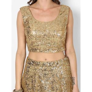 Superbe tenue de fête dorée brodée en filet Lehenga Choli - Product Image 3