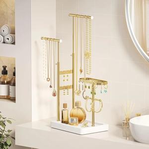 Soporte Organizador de Joyas Ajustable Premium con Doble Barra, Panel para Pendientes, Soporte para Pulseras, Base Ancha, Elegante Exhibidor de Joyería - Product Image 2