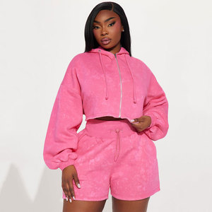 Ensemble personnalisé sweat à capuche en coton et short en polaire de haute qualité pour femme – Tenue 2 pièces oversize à faible MOQ, OEM - Product Image 2