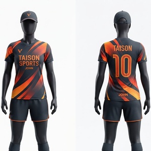 Uniforme de Fútbol para Hombre, 140 GSM, Poliéster Anti-encogimiento que Absorbe la Humedad, Jersey con Paneles Estampados en Naranja y Negro, Logotipo, Nombre y Número Personalizables - Product Image 1