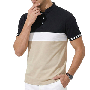 Wholesale Price Men's <b>Grandad</b> Collar Polo <b>Shirt</b> Custom Design Color Block <b>Short</b> <b>Sleeve</b> Contrast Cuff Slim Fit Golf Polo <b>Shirts</b> - Product Image 5