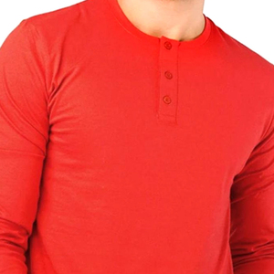 <b>Men's</b> <b>Red</b> <b>Long</b> <b>Sleeve</b> Knitted O-Neck Formal T-<b>Shirt</b> Loose Fit Solid Color 100% Cotton Front Logo Breathable - Product Image 5