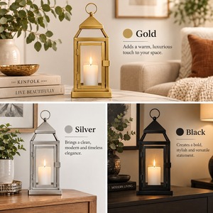 Black Iron <b>Lantern</b> <b>Candle</b> Holder Heat Resistant Home Decoration <b>Outdoor</b> Indoor Use - Product Image 4