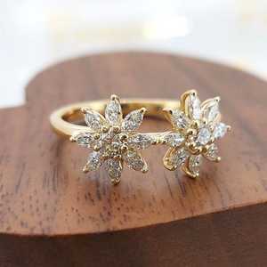 Anillo de doble banda con diamantes florales cultivados en laboratorio, corte marquesa y redondo, para mujer, oro macizo de 14K, amuleto de pareja, ideal para regalo de aniversario. - Product Image 5