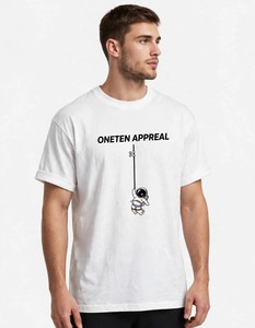 T-shirt graphique pour homme ONETEN en coton blanc à manches courtes, col rond, imprimé astronaute, respirant, coupe classique - Product Image 6