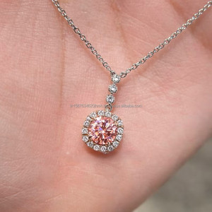 Lab Grown Pink Round Diamond Pendant White Gold with Side Stone Accents Classic Minimal Necklace Perfect Gift Wife <b>Girlfriend</b> - Product Image 3