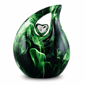 Urne funéraire en métal marbré vert en forme de goutte d'eau pour cendres, vase commémoratif décoratif avec découpe en forme de cœur, fourniture funéraire pour adulte, 220 cm³ - Product Image 5