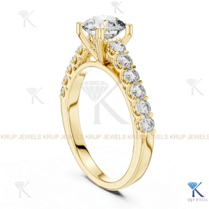 Bague de Fiançailles et d'Anniversaire de Luxe en Or Massif 14K avec Diamant Cultivé en Laboratoire Certifié IGI E VVS2, Halo Caché et Pavé Milgrain - Product Image 2