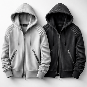 Sudadera con capucha unisex de alta calidad, estilo motero, con cremallera, logotipo en relieve, bordado 3D, color liso, informal, deportiva, en blanco. - Product Image 1