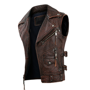 Chaleco de Cuero para Hombre, de Alta Calidad, con Múltiples Bolsillos, Cierre de Cremallera, Cuello Camisero, para Motociclistas, de Invierno - Product Image 2