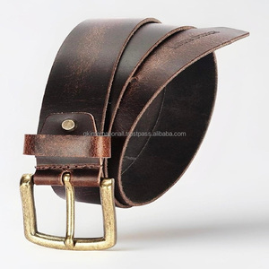 Ceinture décontractée en cuir brun rustique vintage pour homme, boucle simple en laiton réglable, ceinture homme. - Product Image 3