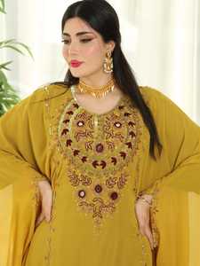 Awais House Women's Plus Size Embroidered Abaya High Neck Long Sleeve Floor Length Modest Wedding Dress Solid Color India - Product Image 3