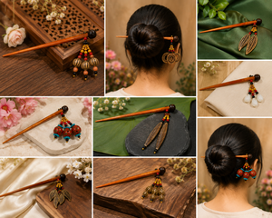 Ensemble cadeau d'accessoires pour cheveux en bambou naturel pour femmes, vente en gros, épingles à cheveux en bambou faites à la main, design personnalisé disponible - Product Image 1