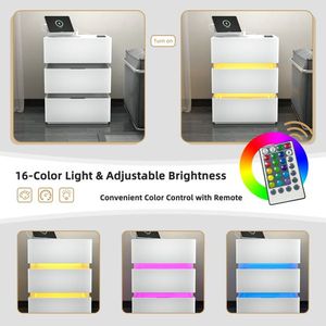 <b>White</b> 3-Drawer Bedside Table Nightstand RGB LED Charging Station with USB <b>Ports</b> Dressers - Product Image 6