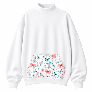 Premium Quality Women's White Turtleneck Sweatshirt With Floral <b>Butterfly</b> Pocket Print Long Sleeve Casual <b>Top</b> Spring Wear - Product Image 1