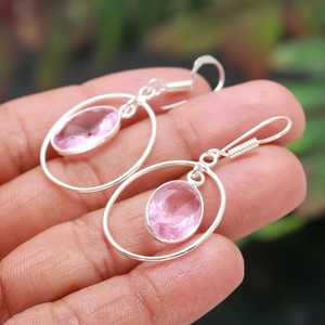 Pendientes de Kunzita Rosa, Plata de Ley 925, Piedra Preciosa Natural, Joyería Hecha a Mano para Mujer, Venta al por Mayor - Product Image 2
