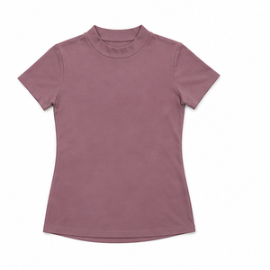 Camiseta de Manga Corta para Mujer, Color Malva, Corte Moderno y Ajustado, Cuello Redondo Simulado, Tejido de Punto Acanalado Suave, Jersey de Algodón, Personalizable - Product Image 4