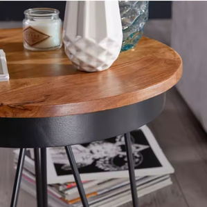 Round Wooden <b>Side</b> <b>Table</b> with Black Metal Hairpin Legs Modern Accent <b>Table</b> for <b>Sofa</b> Bedroom and Lounge Decor - Product Image 3